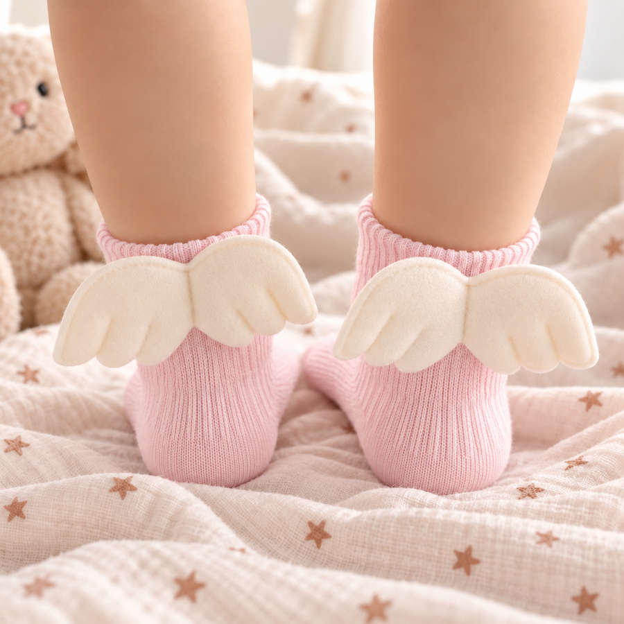 Baby Anti Slip Angel Socks Angel Wing - Light Pink  available at 1love2hugs3kisses ibiza