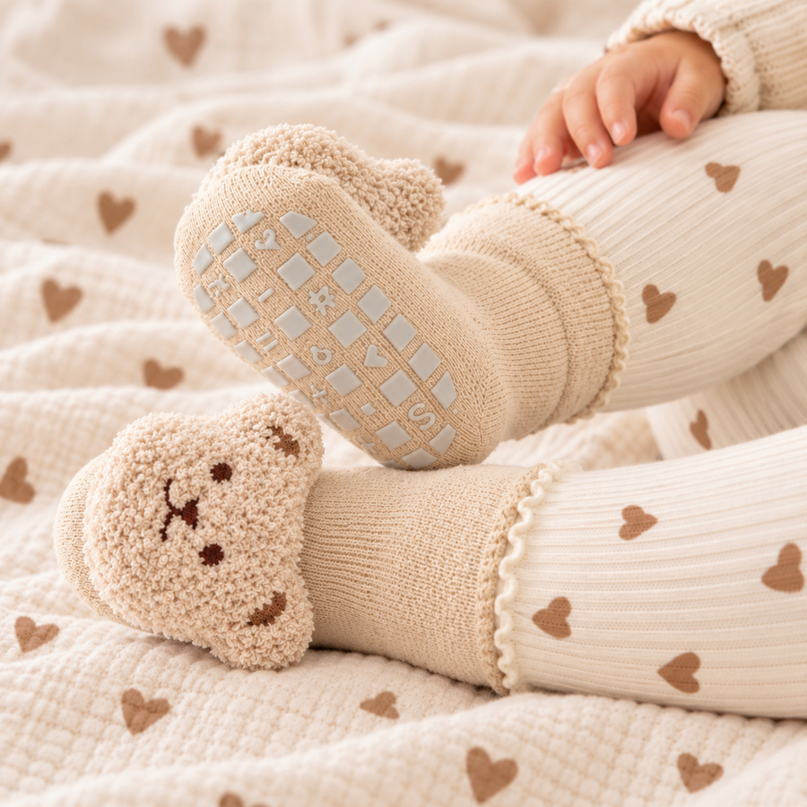 Baby Teddy Bear Anti Slip Socks Beige available at 1love2hugs3kisses