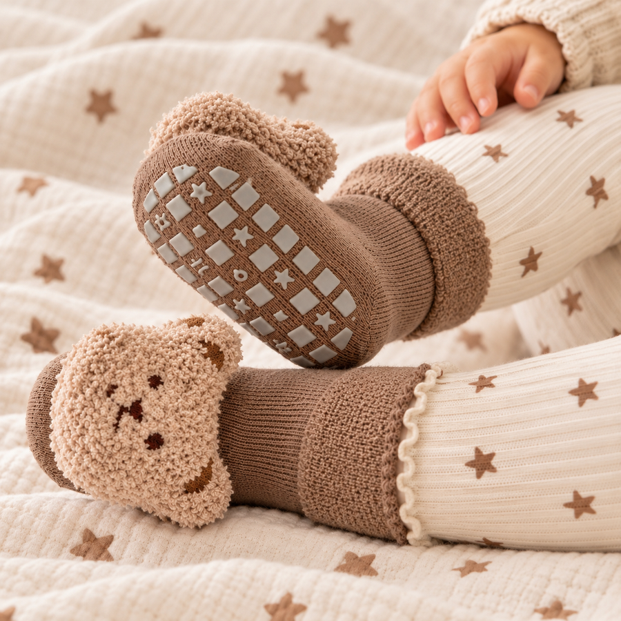 Baby Teddy Bear Anti Slip Socks Brown available at 1love2hugs3kissesy