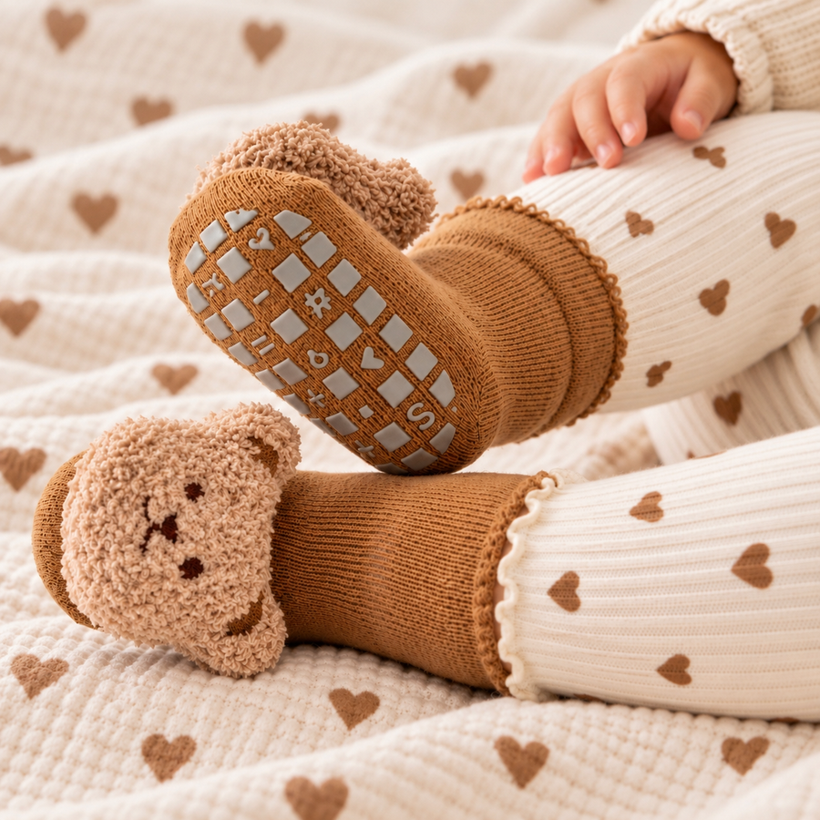 Baby Teddy Bear Anti Slip Socks Coffee available at 1love2hugs3kisses