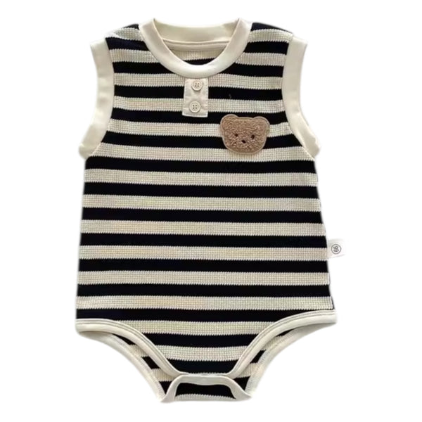 Baby Bear Striped Sleeveless Romper - Black & Cream available at 1love2hugs3kisses ibiza