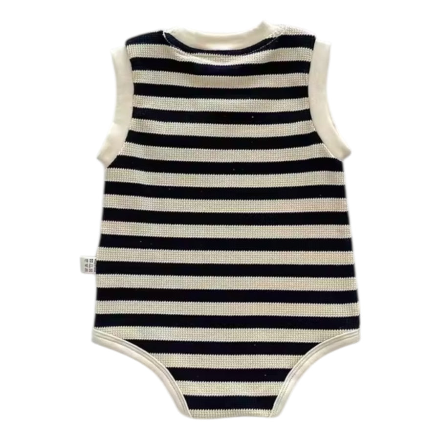 Baby Bear Striped Sleeveless Romper - Black & Cream available at 1love2hugs3kisses ibiza