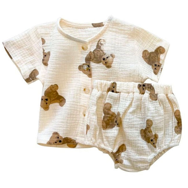 Baby Bear Two Piece Muslin Set - Cream available at 1love2hugs3kisses Ibiza 