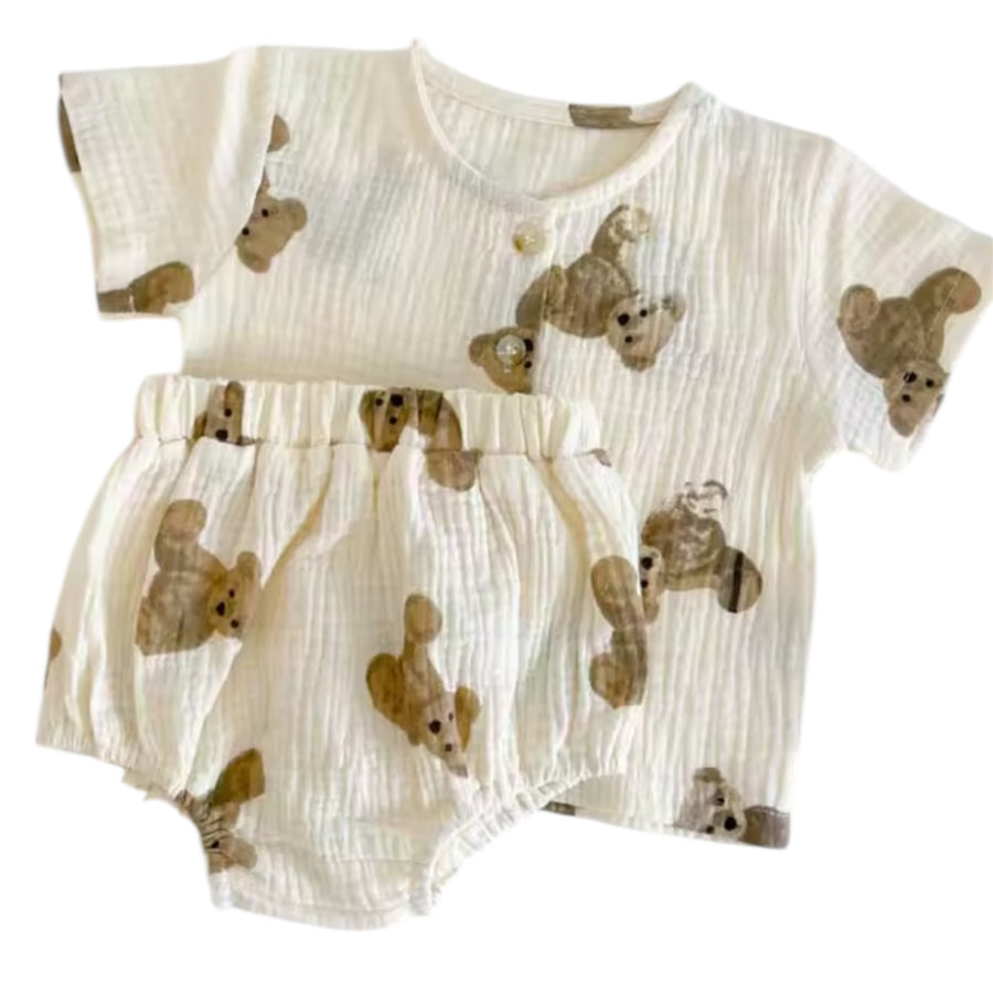 Baby Bear Two Piece Muslin Set - Cream available at 1love2hugs3kisses Ibiza 