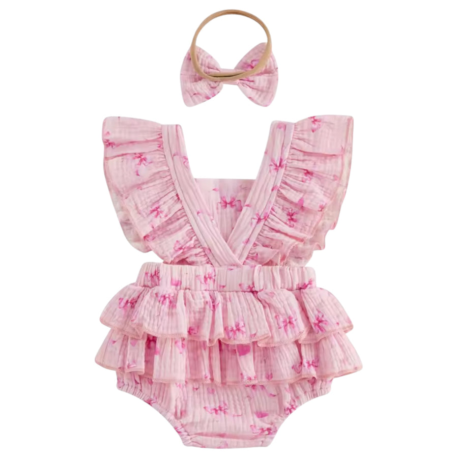 Baby Bow Ruffle Romper & Headband – Pink Available At 1love2hugs3kisses Ibiza