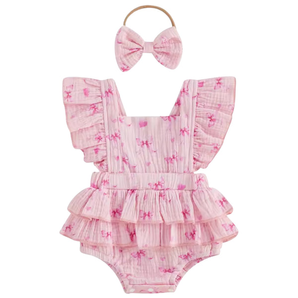 Baby Bow Ruffle Romper & Headband – Pink Available At 1love2hugs3kisses Ibiza