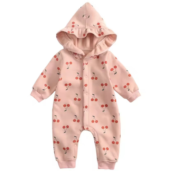 Baby Cherry Hooded Jumpsuit - Pink Available at 1love2hugs3kisses Ibiza