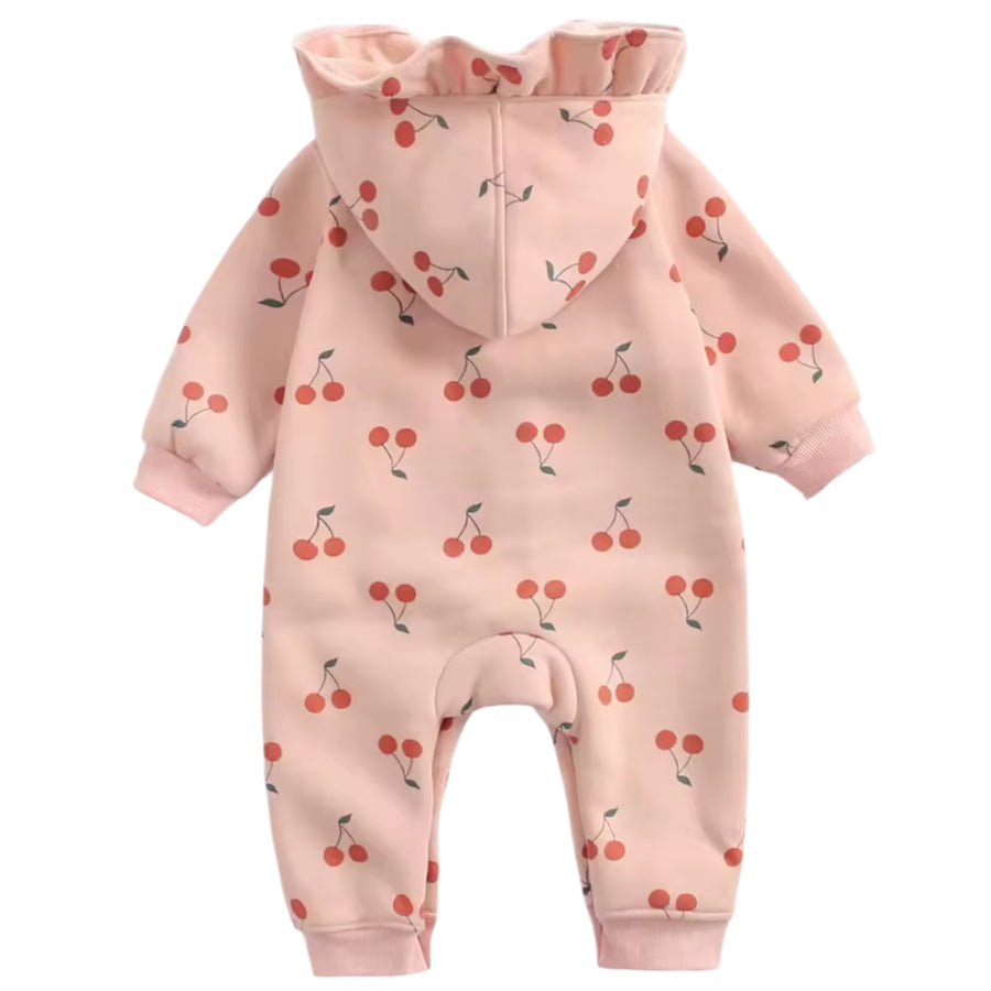 Baby Cherry Hooded Jumpsuit - Pink Available at 1love2hugs3kisses Ibiza