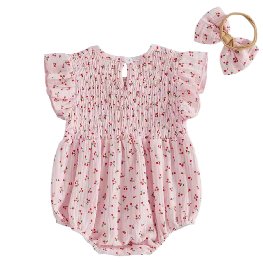 Baby Cherry Smocked Romper & Headband – Pink Available At 1love2hugs3kisses Ibiza