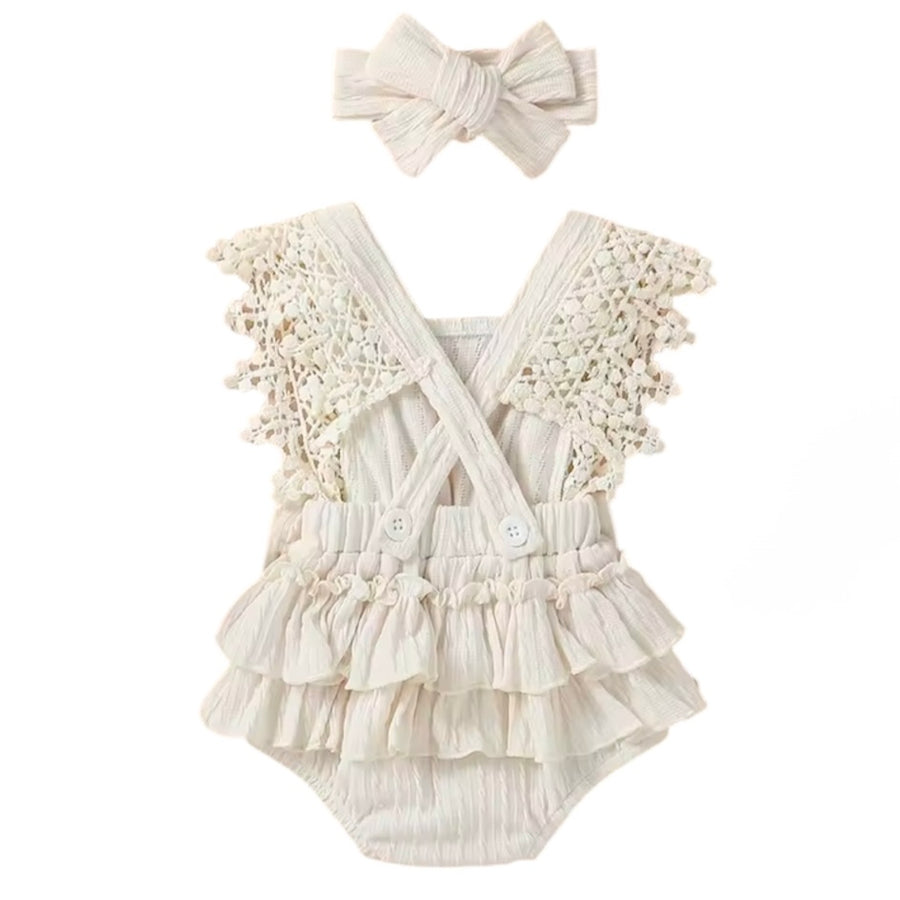 Baby Girl Crochet Ruffle Romper – White (with Headband) available at 1love2hugs3kisses ibiza