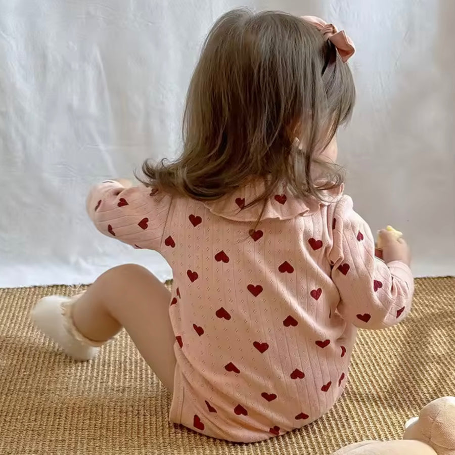 Baby Girl Heart Ruffle Collar Onesie – Pink & Red available at 1Love2Hugs3Kisses ibiza 