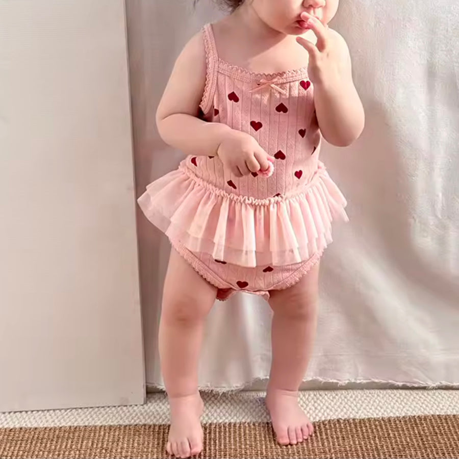  Baby Girl Heart Tulle Peplum Onesie – Pink & Red available at 1Love2Hugs3Kisses ibiza 