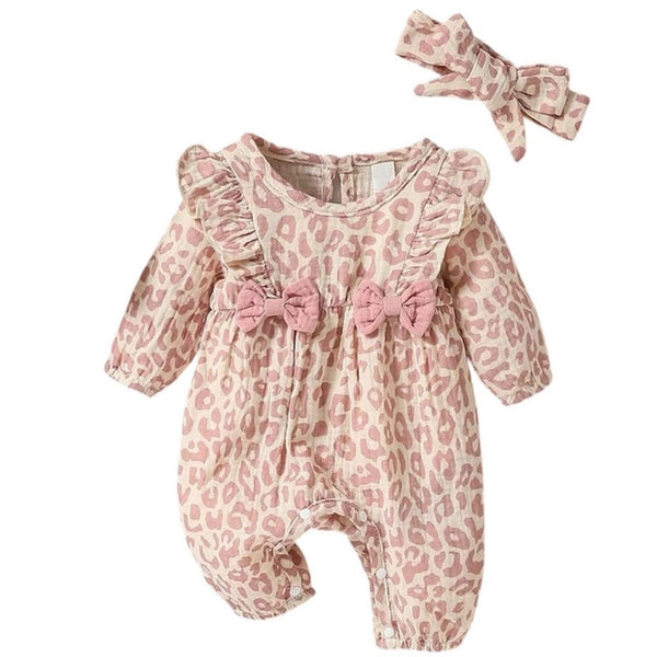 Baby Girl Onesie Ruffles & and Bow - Leopard Pink from 1love2hugs3kisses Ibiza