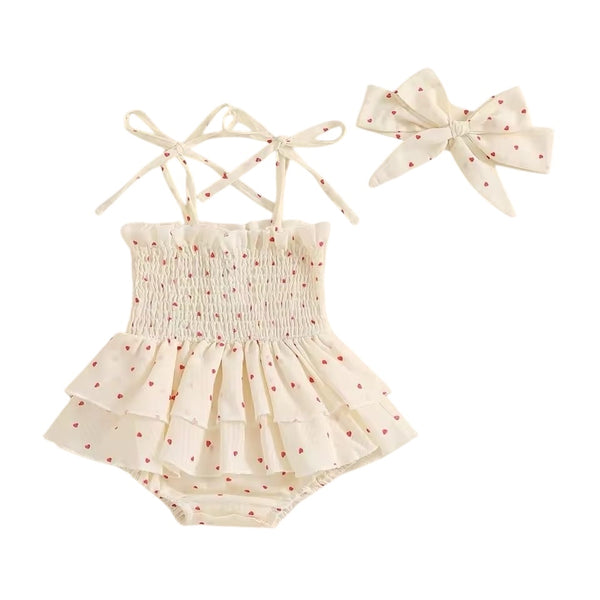 Baby Girl Onesie Red Hearts Ruffle White+ Bow available at 1love2hugs3kisses ibiza