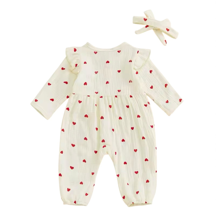 Baby Girl Onesie Ruffles & Bow - Cream & Red Hearts From 1love2hugs3kisses ibiza