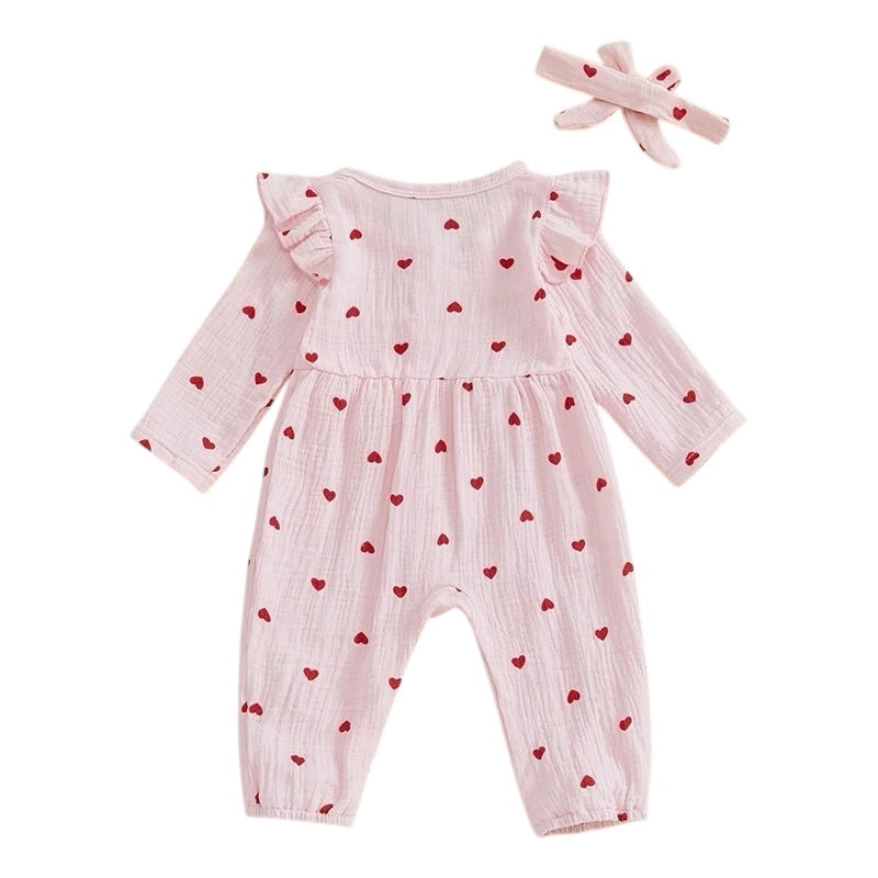 Baby Girl Onesie Ruffles Bow Pink Hearts available at 1love2hugs3kisses ibiza