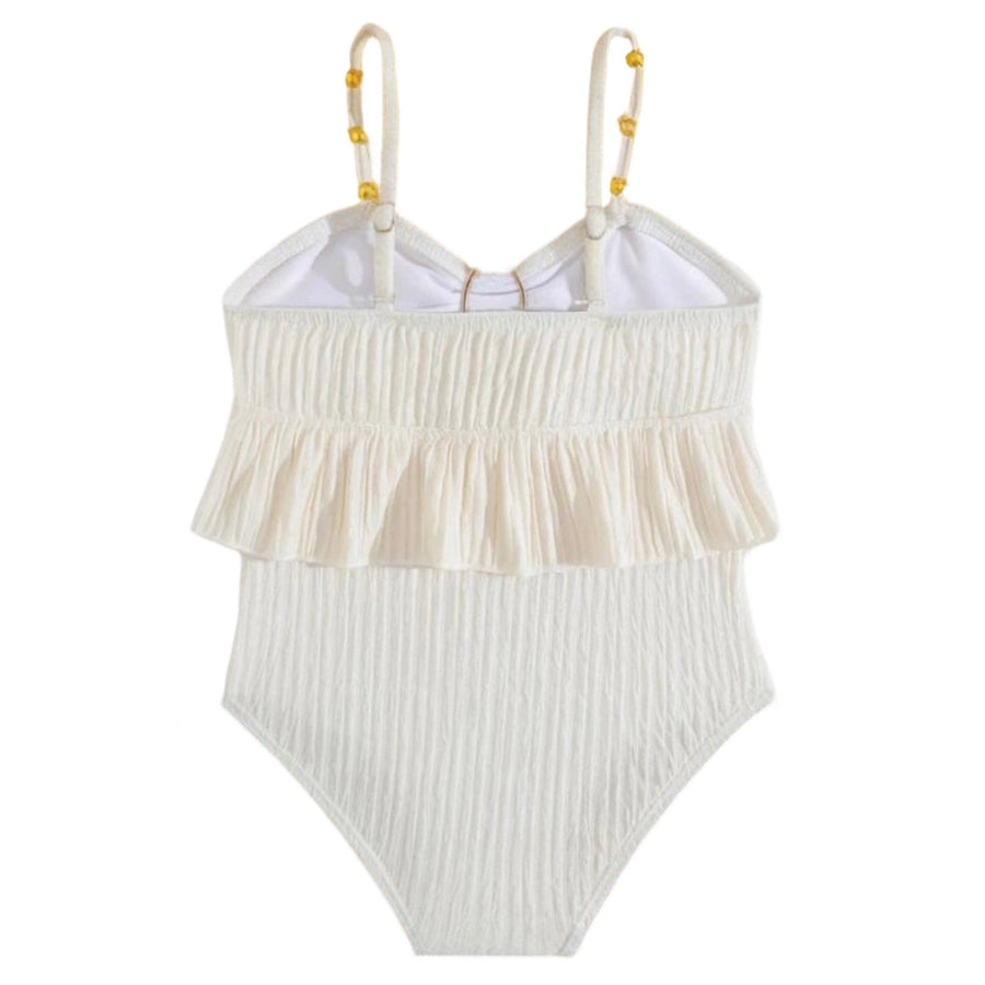 Baby Girl Seashell Frill Swimsuit – Cream Available at 1love2hugs3kisses Ibiza