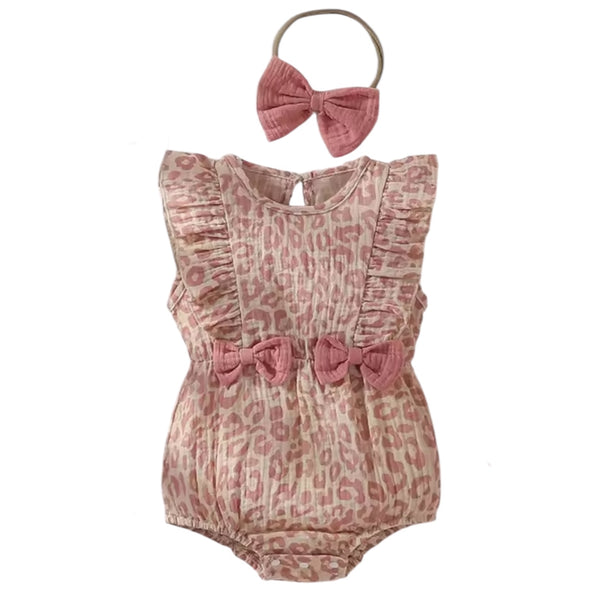 Baby Girl Sleeveless Onesie Rufflesi & Bow - Pink Leopard From 1love2hugs3kisses ibiza