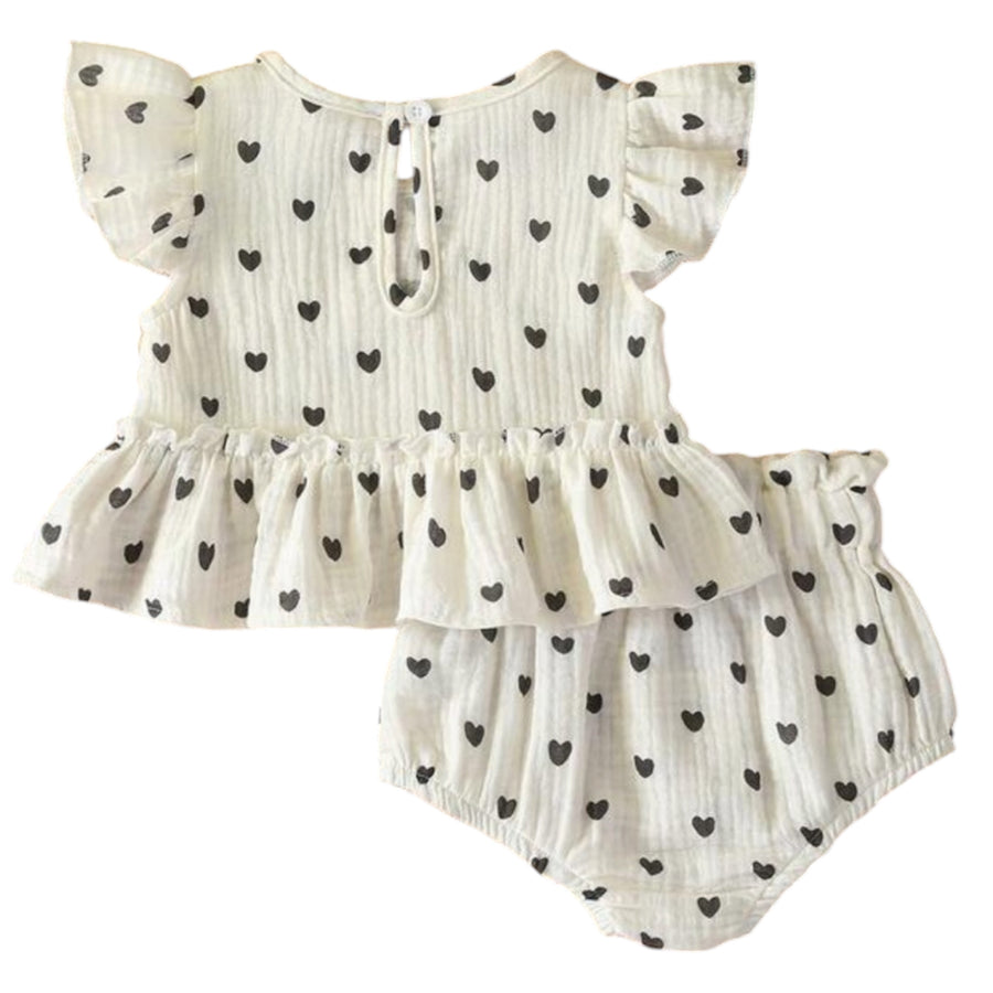 Baby Heart Frill Muslin Top & Bloomer Set - White Available at 1love2hugs3kisses Ibiza
