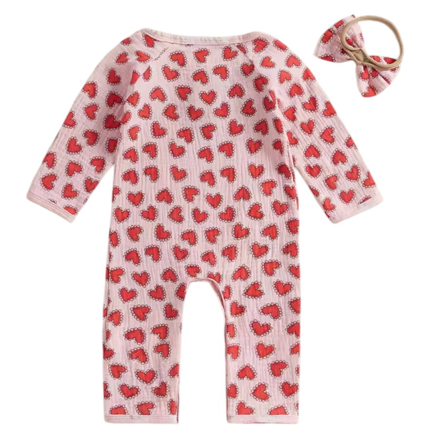Baby Heart Print Jumpsuit & Headband – Pink Available At 1love2hugs3kisses Ibiza