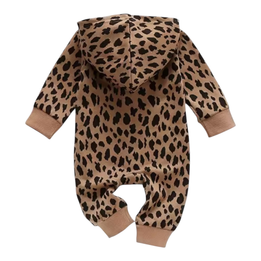 Baby Hooded Jumpsuit Brown Leopard allover Available at 1love2hugs3kisses Ibiza