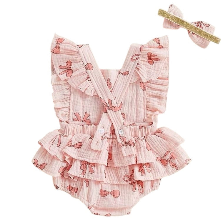 Baby Onesie Bows Ruffle Pink + Bow Available at 1love2hugs3kisses Ibiza
