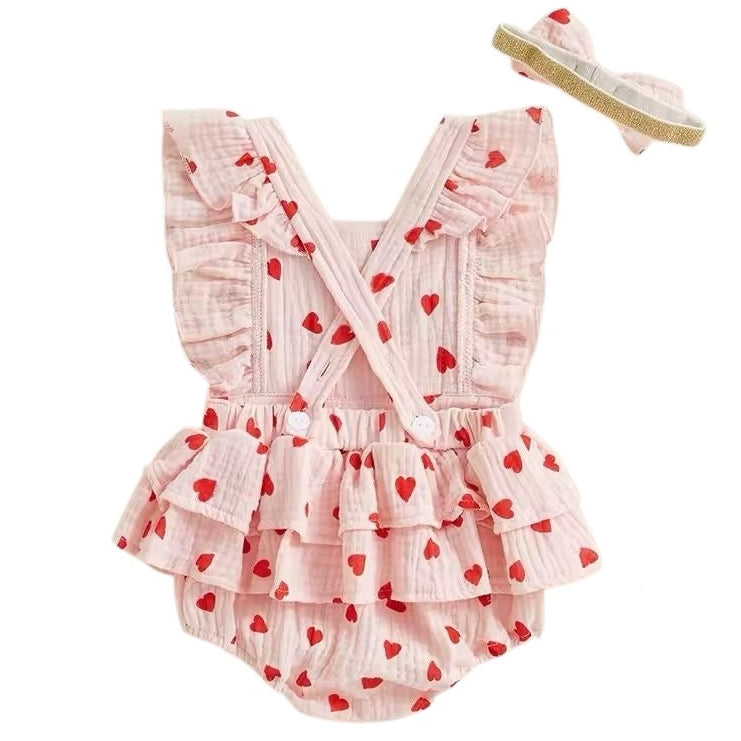 Baby Onesie Hearts Ruffle Pink + Bow Available at 1love2hugs3kisses Ibiza