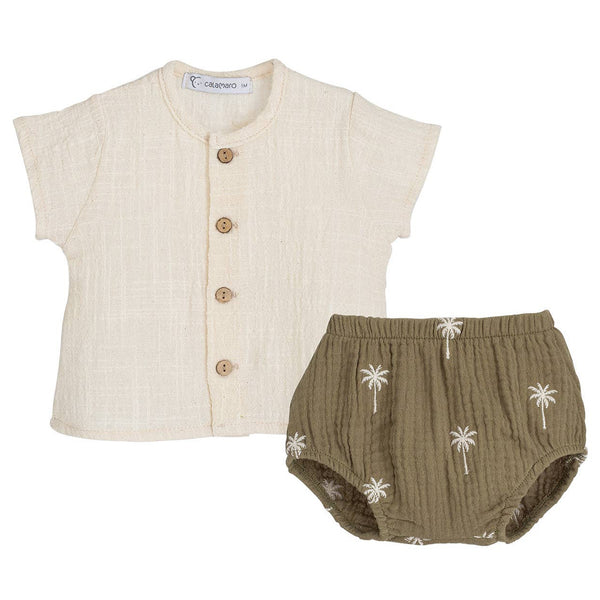 Baby Palm Tree Bloomer Set – Olive Green Available at 1love2hugs3kisses Ibiza