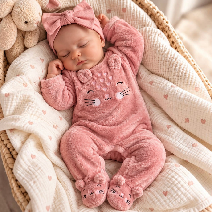 Baby Plush Bunny Jumpsuit – Pink Available at 1love2hugs3kisses Ibiza