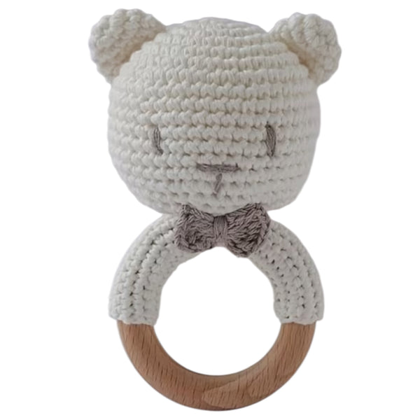 Baby Rattle Crochet Bear Teether - White Available at 1love2hugs3kisses Ibiza