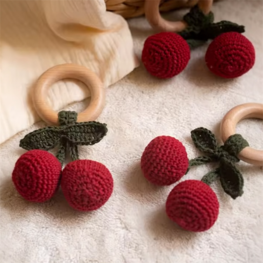 Baby Rattle Crochet Cherry Teether available at 1love2hugs3kisses ibiza