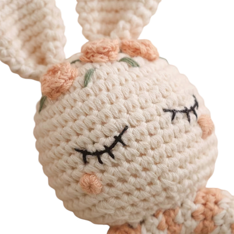 Baby Rattle Crochet Floral Bunny Teether – Cream Available at 1love2hugs3kisses Ibiza