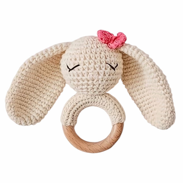 Baby Rattle Crochet Long Eared Bunny Teether - Cream Available at 1love2hugs3kisses Ibiza