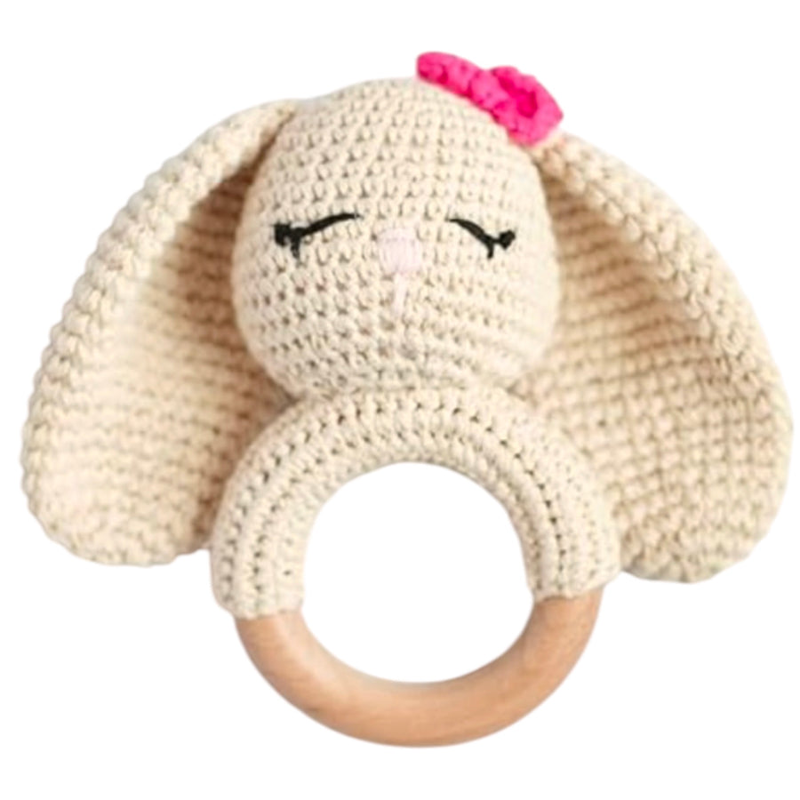 Baby Rattle Crochet Long Eared Bunny Teether - Cream Available at 1love2hugs3kisses Ibiza
