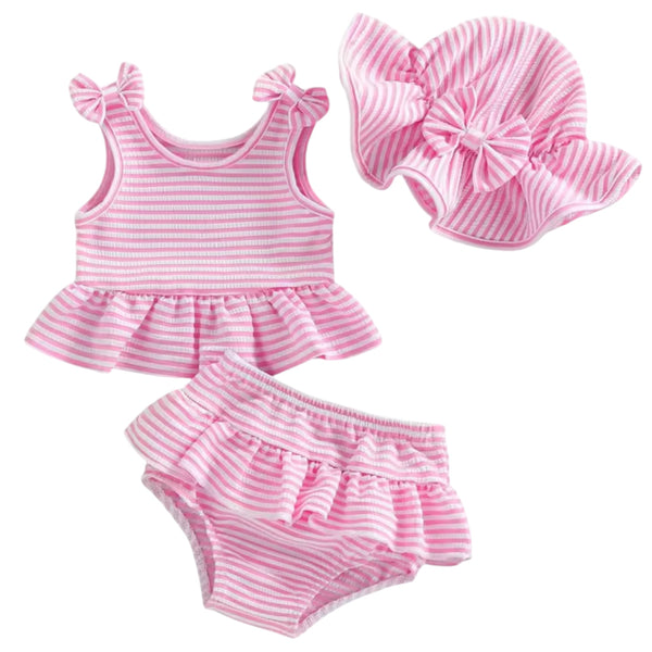 Baby Seersucker 3-Piece Swim Set – Pink Available at 1love2hugs3kisses Ibiza
