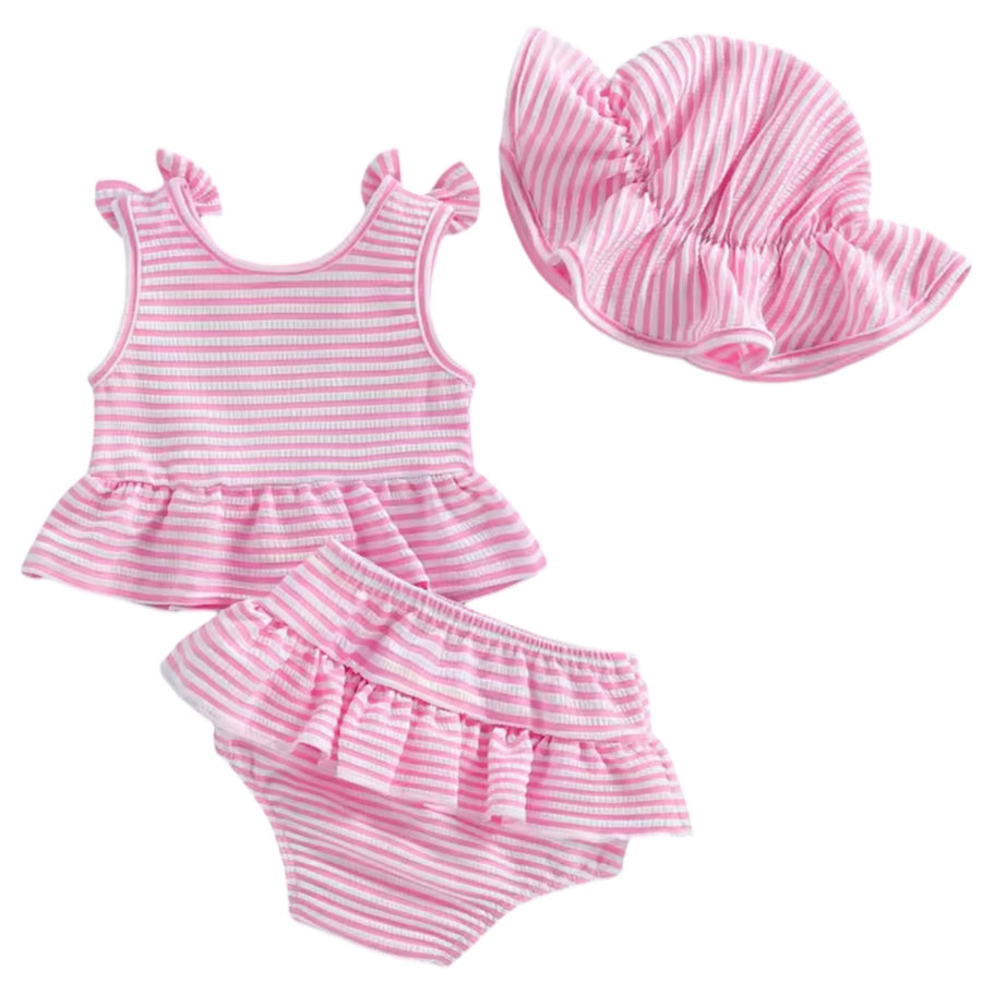 Baby Seersucker 3-Piece Swim Set – Pink Available at 1love2hugs3kisses Ibiza