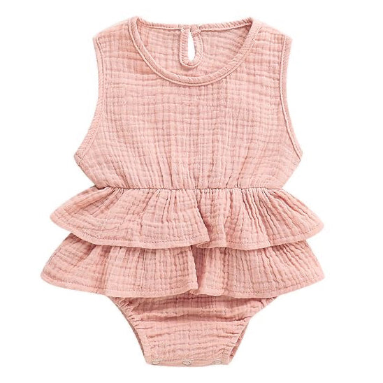Baby Sleeveless Ruffle Onesie Pink available at 1love2hugs3kisses ibiza