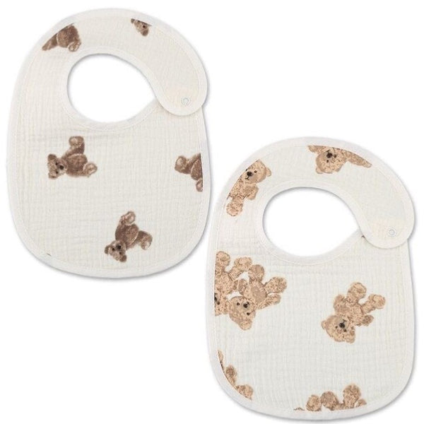 Baby Teddy Bear Muslin Bibs 2 Pack
