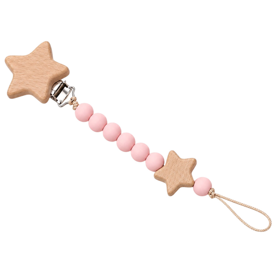 Baby Wooden Double Star Pacifier Clip – Light Pink Available at 1love2hugs3kisses Ibiza