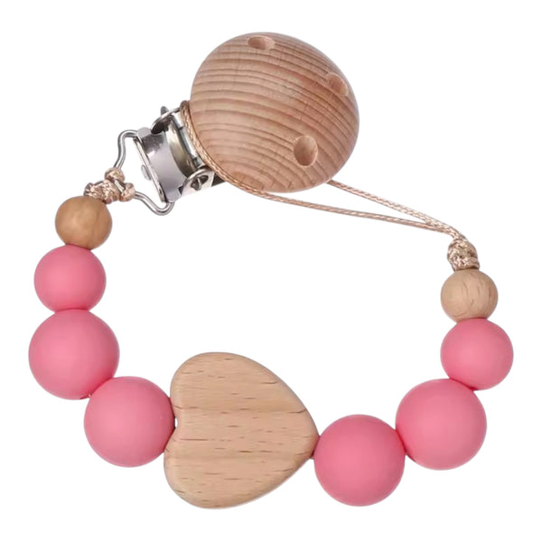 Baby Wooden Heart Pacifier Clip - Pink From 1love2hugs3kisses ibiza