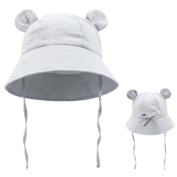 Bear Ears Baby Bucket Hat – Grey Available at 1love2hugs3kisses Ibiza