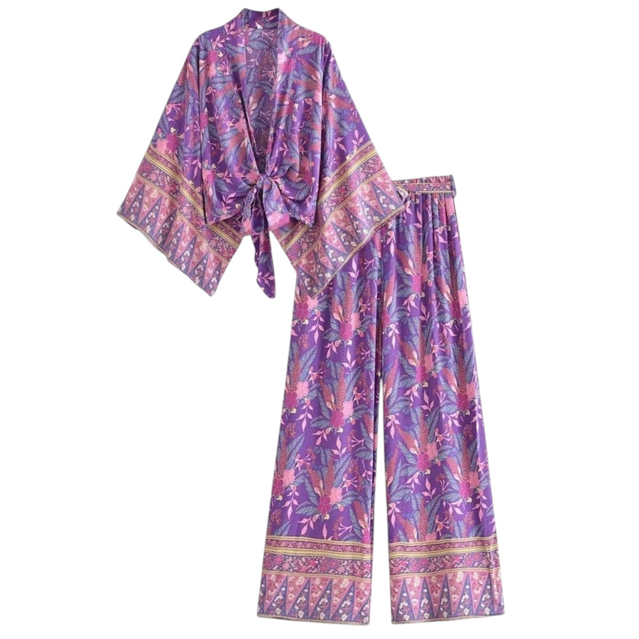 Bohemian Floral Kimono Tie Top - Deep Purple From 1love2hugs3kisses Ibiza
