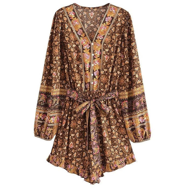 Bohemian Floral Playsuit – Mocha Brown From 1love2hugs3kisses Ibiza