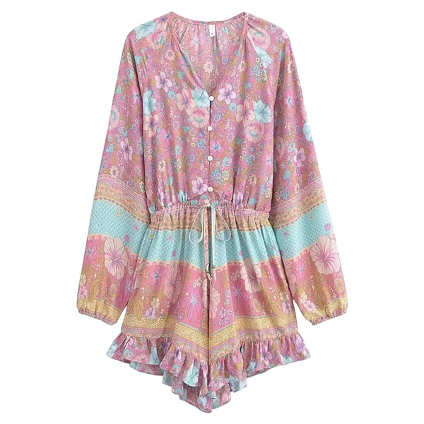 Bohemian Floral Playsuit - Pink Available at 1love2hugs3kisses Ibiza