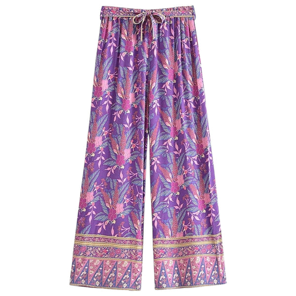 Bohemian Floral Wide Leg Pants - Deep Purple from 1love2hugs3kisses Ibiza