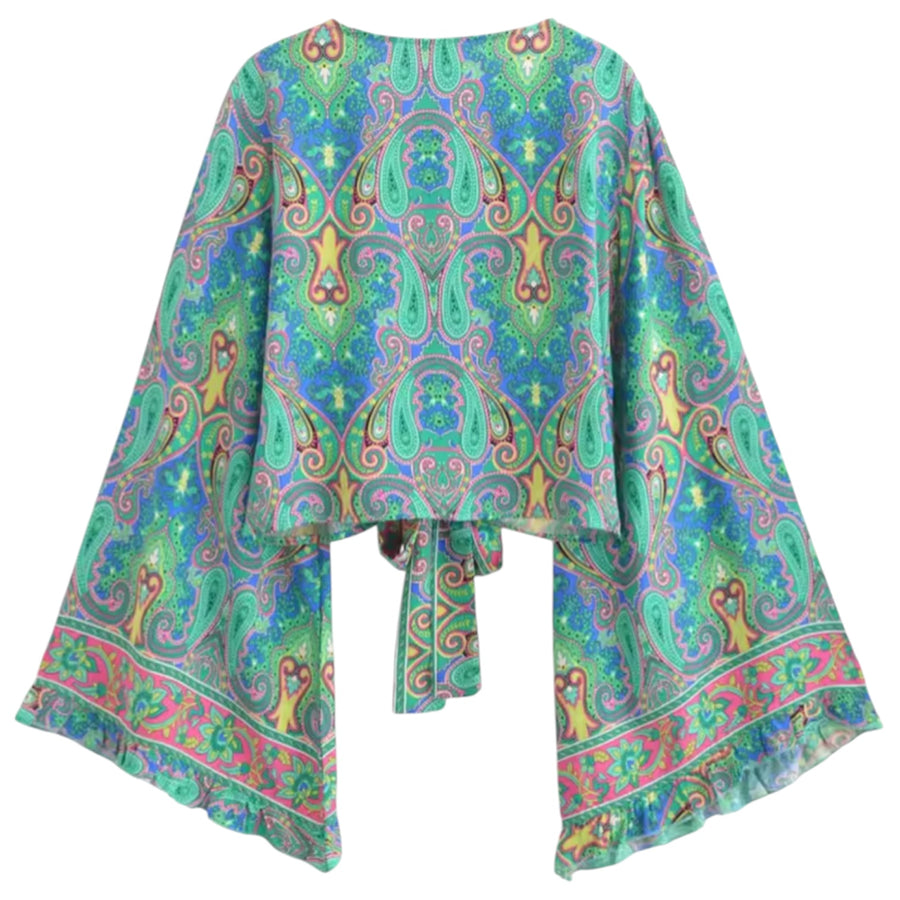 Bohemian Paisley Kimono Tie Top - Emerald Green From 1love2hugs3kisses Ibiza