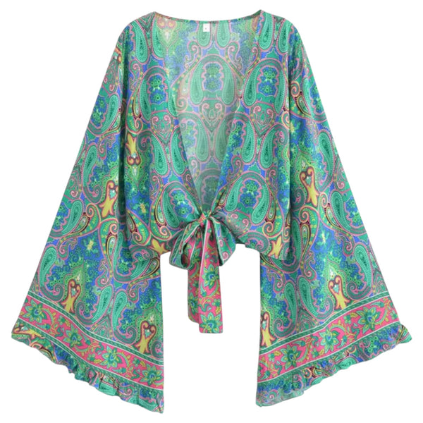 Bohemian Paisley Kimono Tie Top - Emerald Green From 1love2hugs3kisses Ibiza
