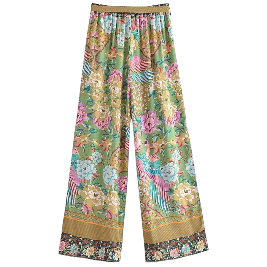 Bohemian Wide Leg Pants – Mystic Peacock / Green From 1love2hugs3kisses Ibiza 