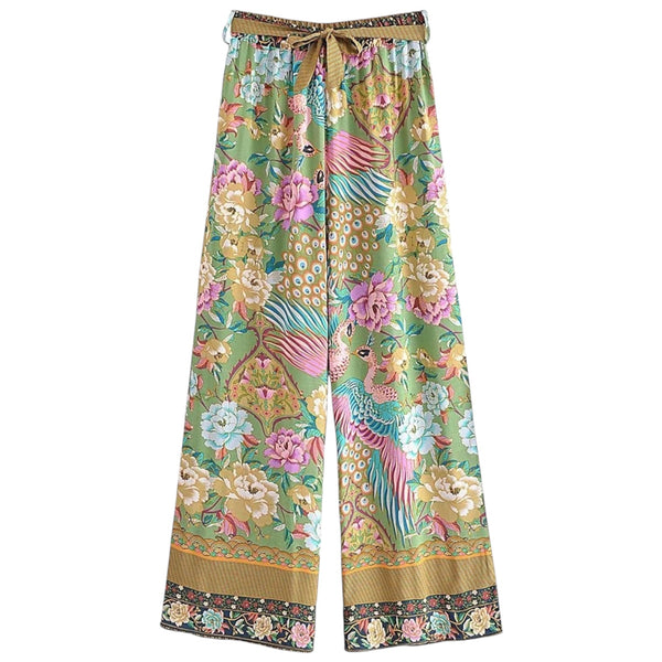 Bohemian Wide Leg Pants – Mystic Peacock / Green From 1love2hugs3kisses Ibiza 