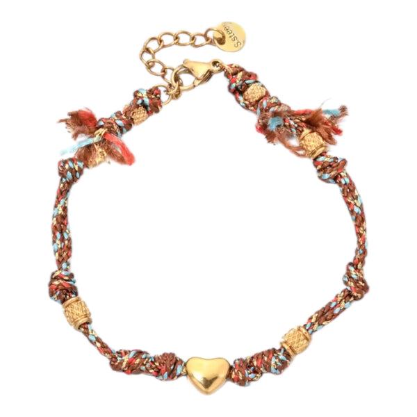 Boho Rope Heart Bracelet – Gold / Brown from 1love2hugs3kisses Ibiza